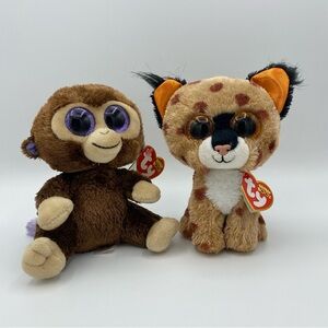 TY Beanie Boos Buckwheat Lynx Coconut Monkey Plush Stuffed Toys 6 Inch Set Of 2